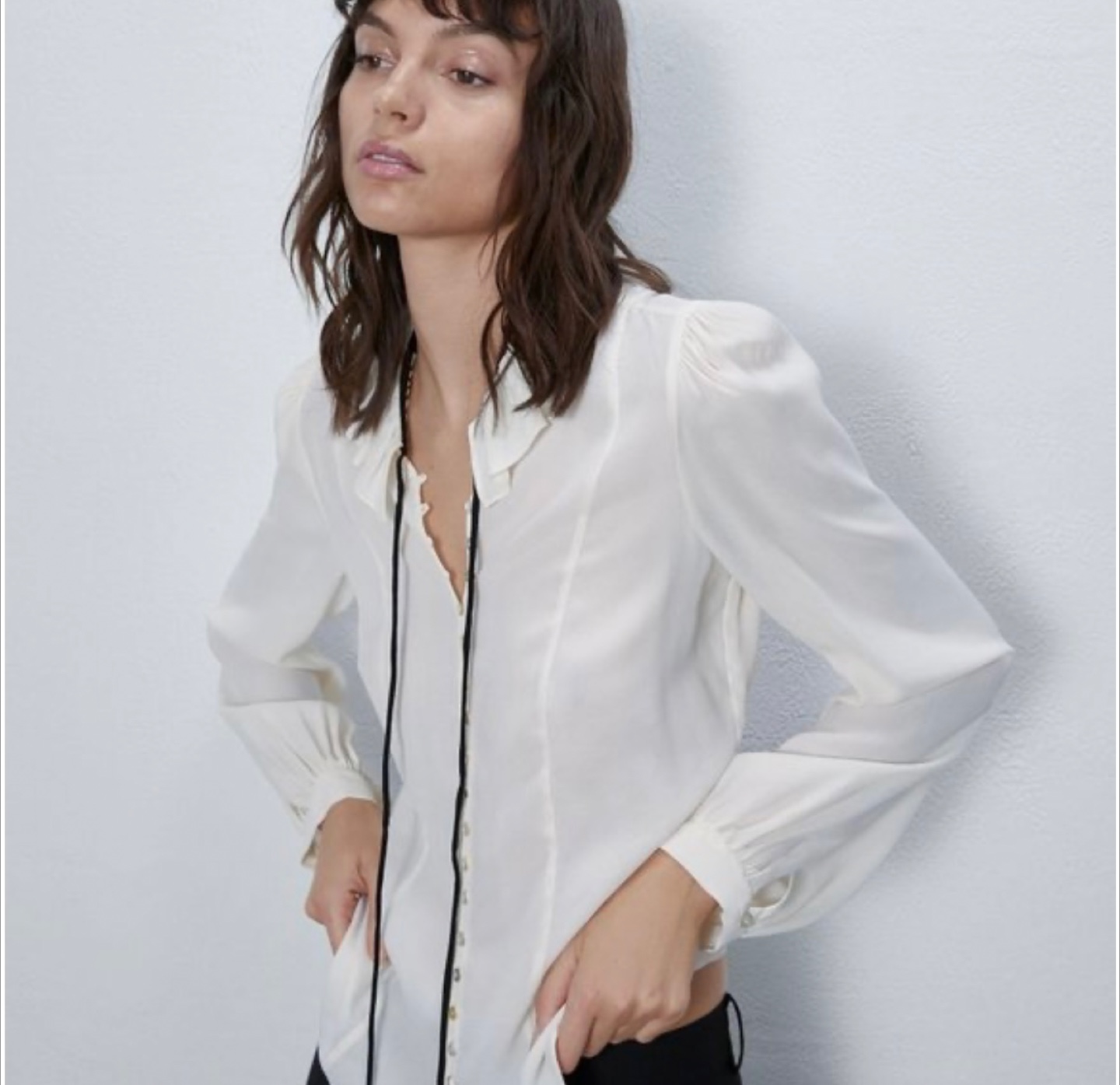 Zara BLOUSE WITH CONTRASTING BOW-VANILLA- - photo 2