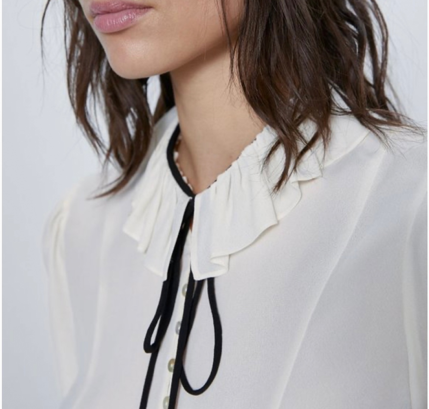 Zara BLOUSE WITH CONTRASTING BOW-VANILLA- - photo 5