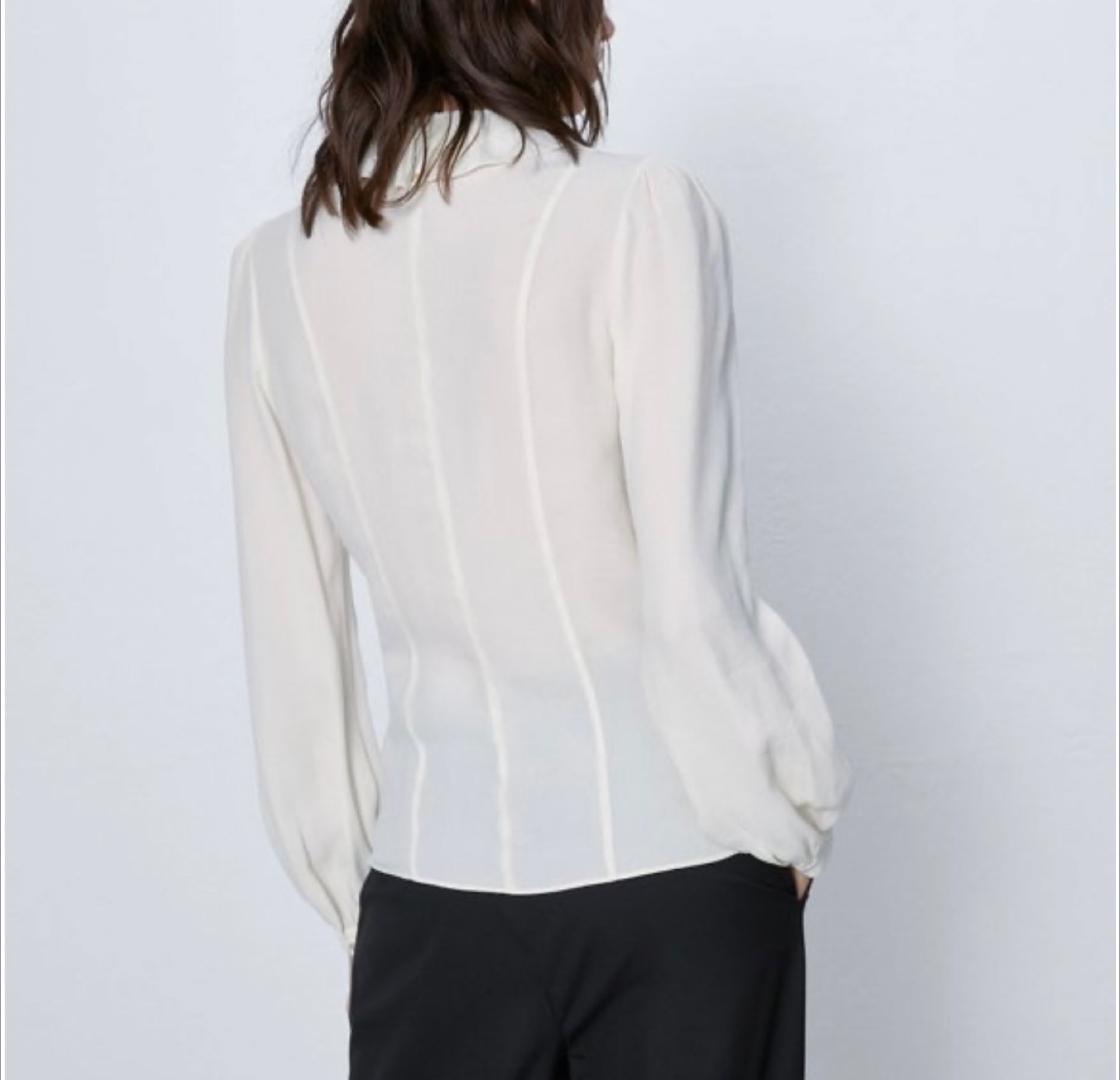 Zara BLOUSE WITH CONTRASTING BOW-VANILLA- - photo 4
