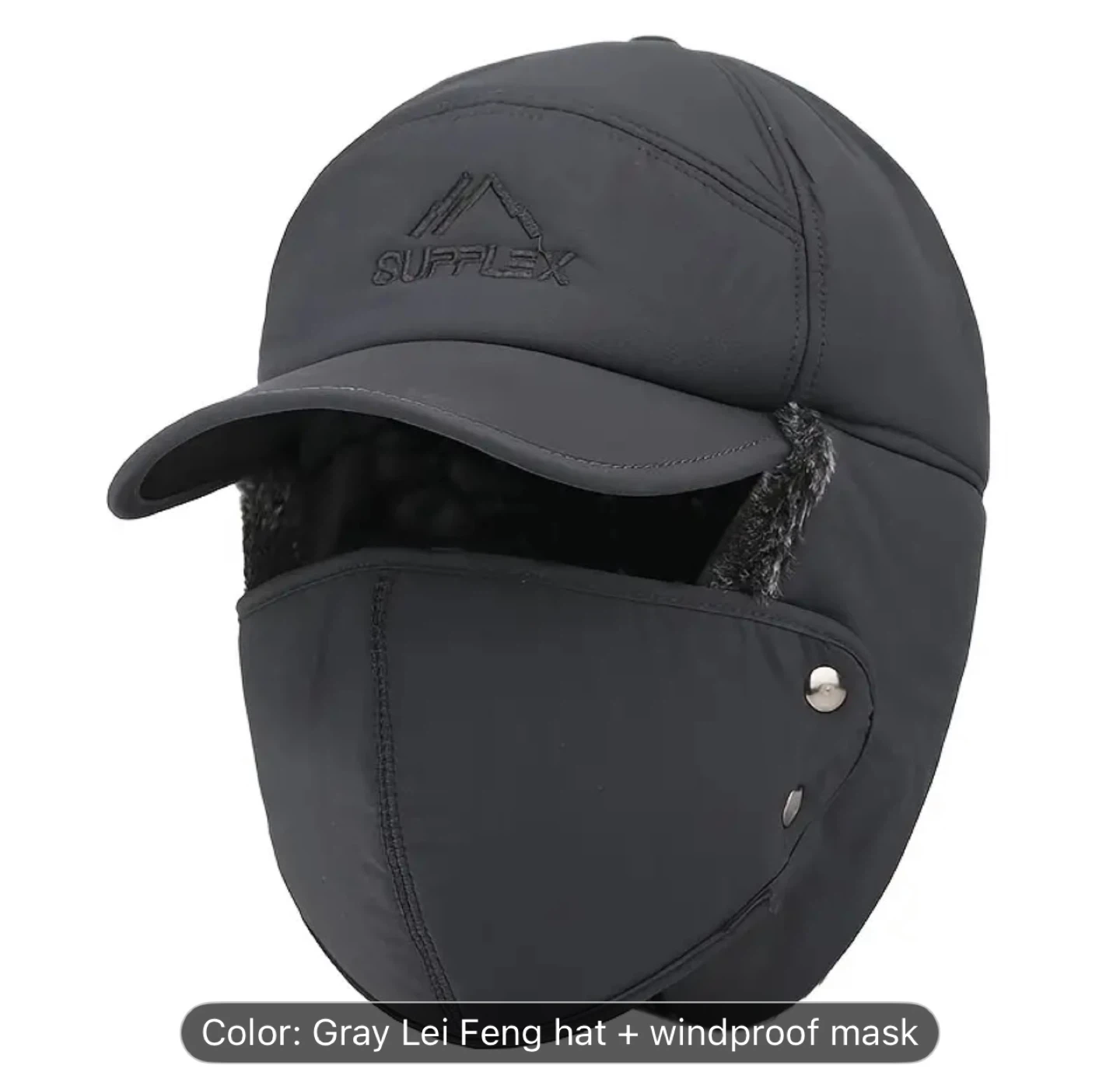 Supplex Winter Hat with Windproof Mask - Black and. Gray