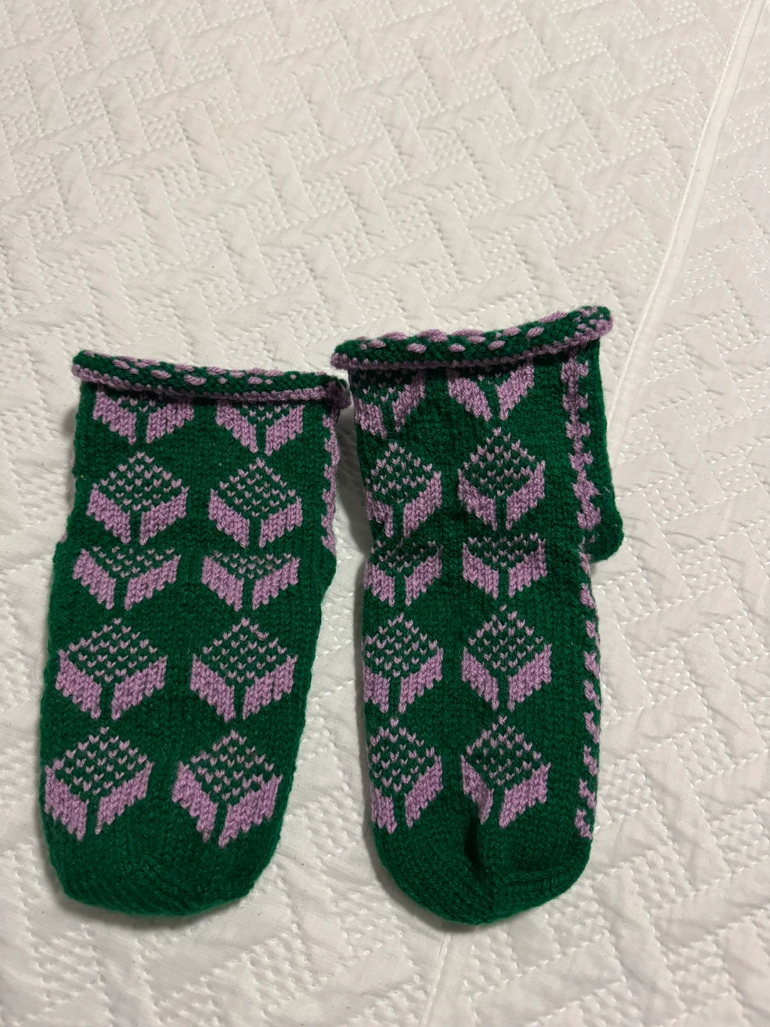 Handmade Green & Lavender Knitted Slippers