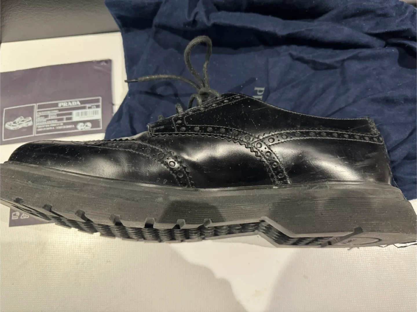 Prada Calzature Uomo Black Leather Shoes - Size 13 image indicator(3)