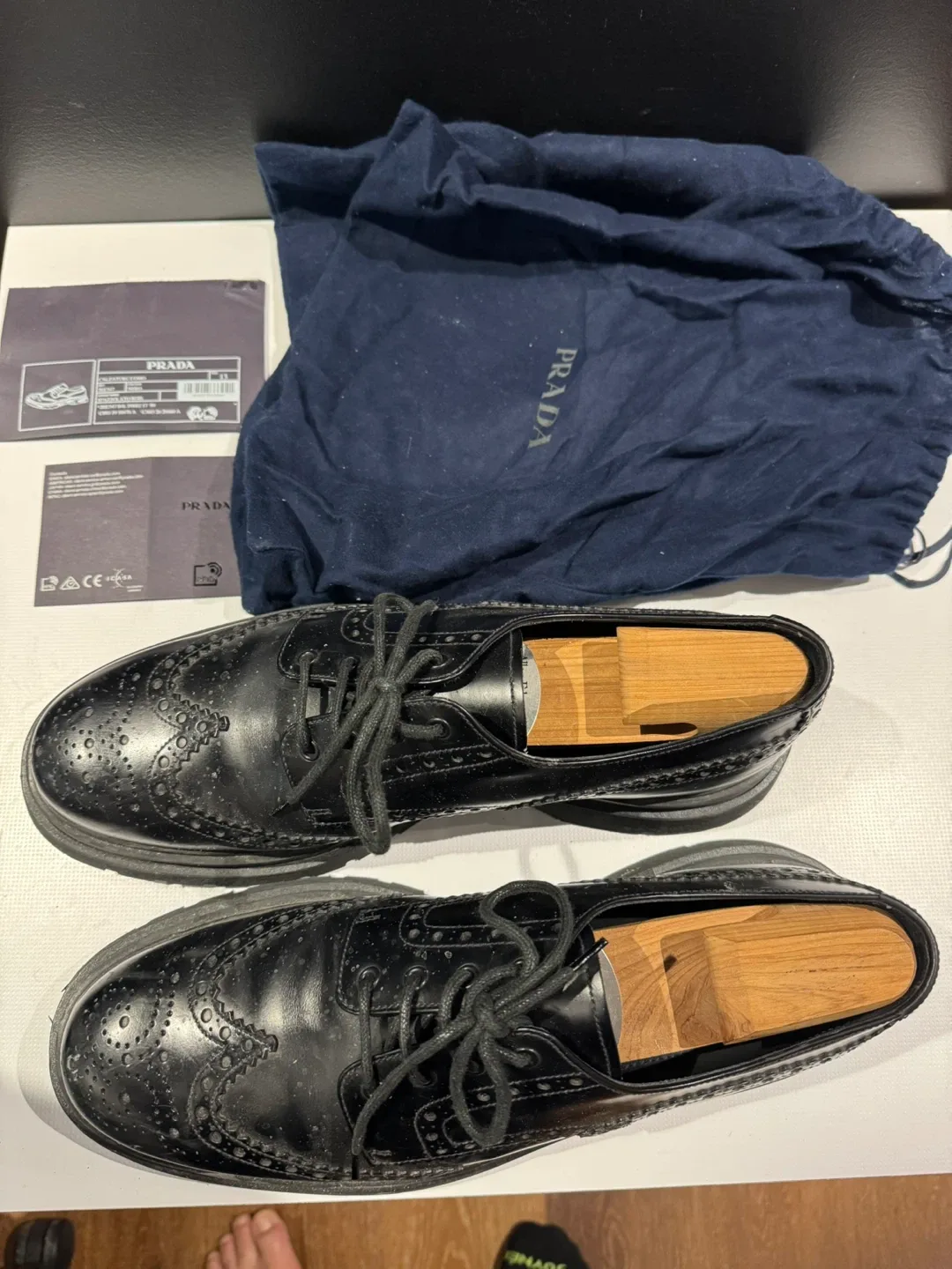 Prada Calzature Uomo Black Leather Shoes - Size 13 image indicator(7)