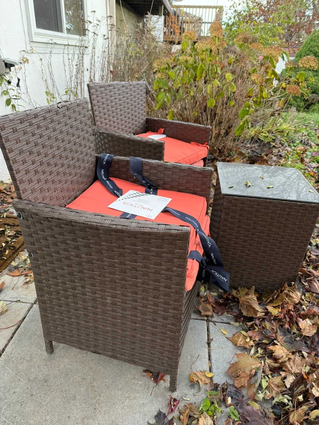 3-Piece Wicker Patio Set  with brand- NEW! Nautica Cushions image indicator(2)