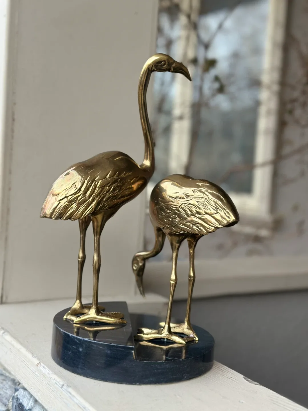 Vintage Brass MCM Herons on marble 1980 Dolbi Cashier rare art image indicator(5)