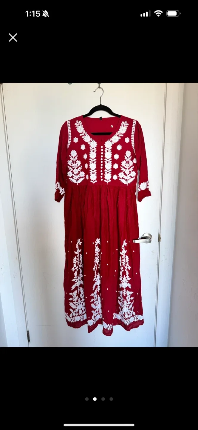 Red Embroidered Dress - Size M image indicator(2)