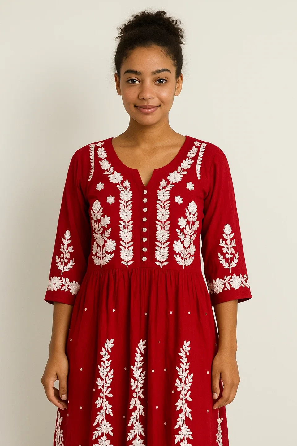 Red Embroidered Dress - Size M