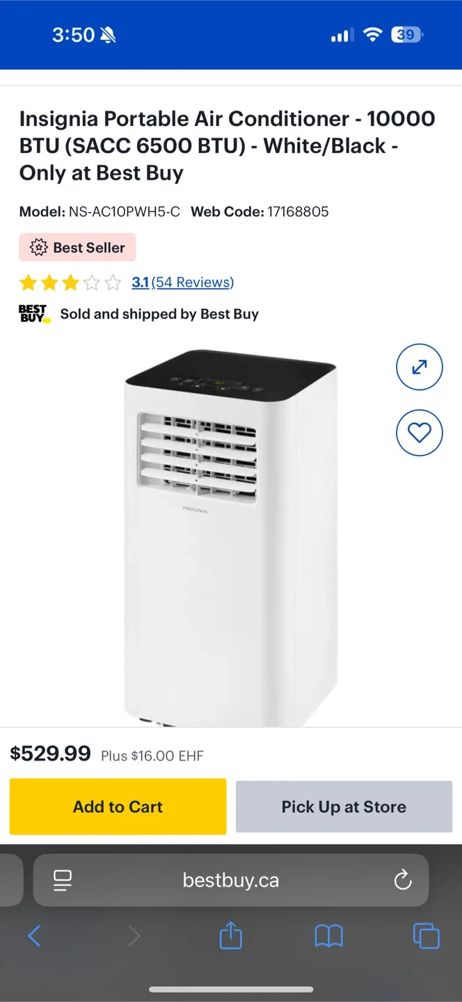 Insignia Portable Air Conditioner 10000 BTU