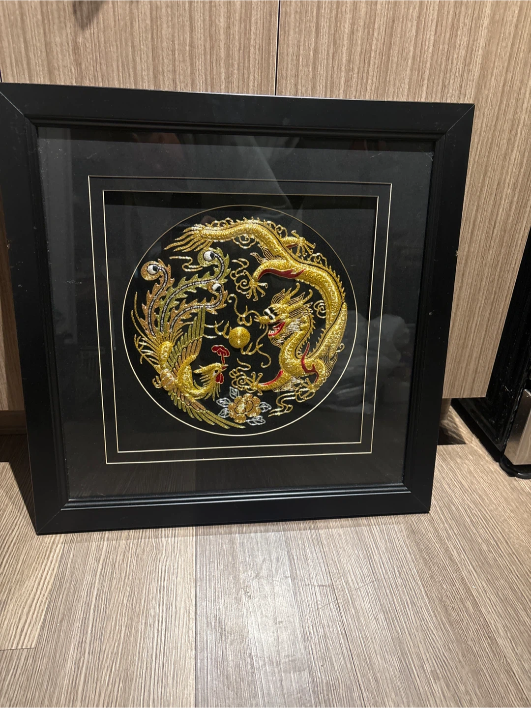 Framed Embroidered Dragon & Phoenix Art