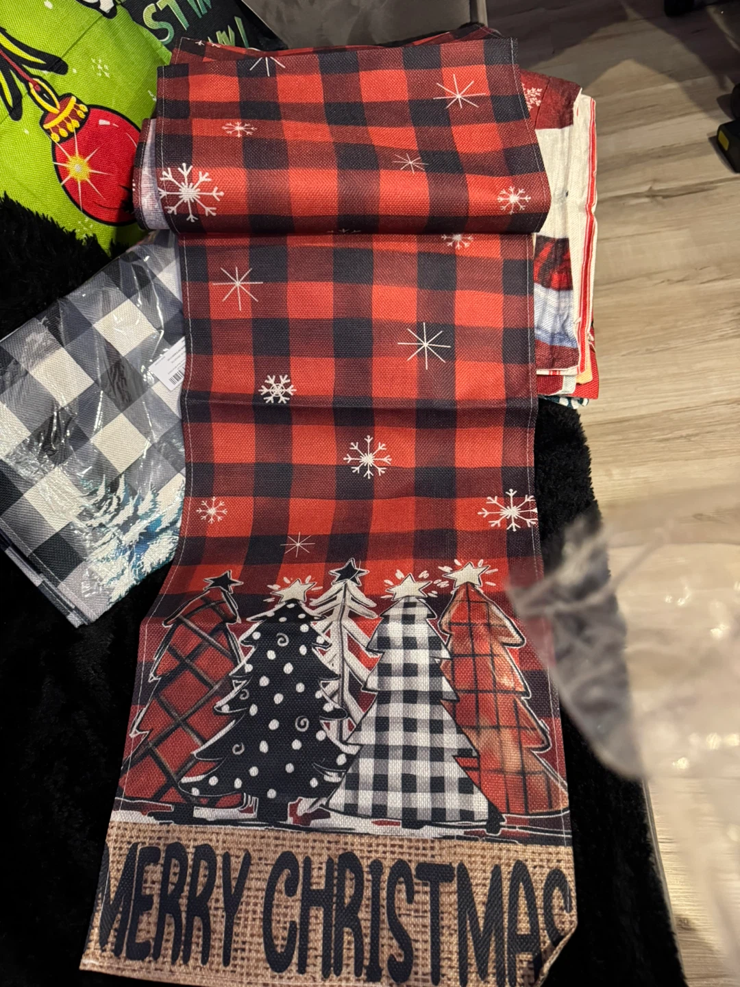 New Christmas Table Runner, Black Red Oxford Cloth 33x230cm
