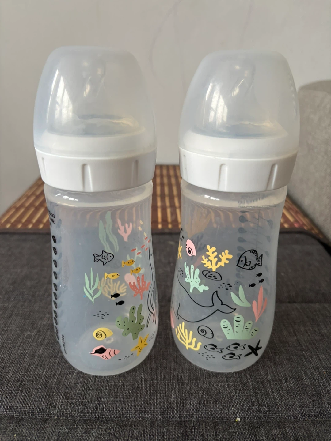 Two Dr Brown’s Baby Bottles with Ocean Designs