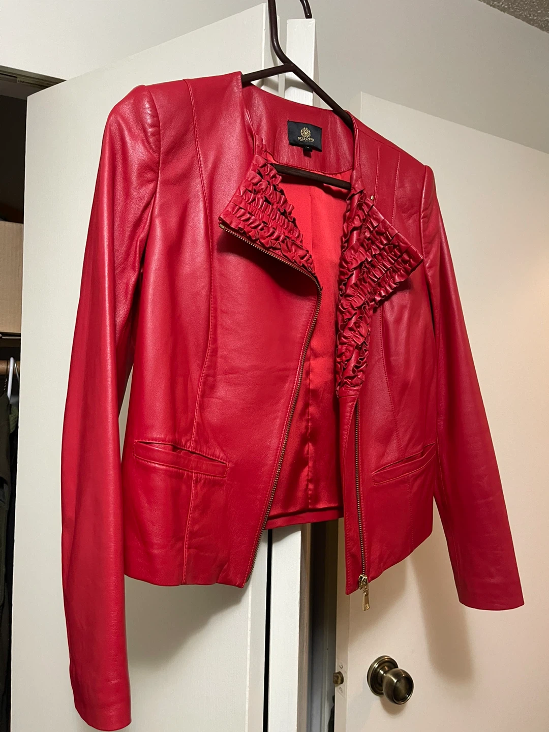 Red Leather Jacket by BESIONA