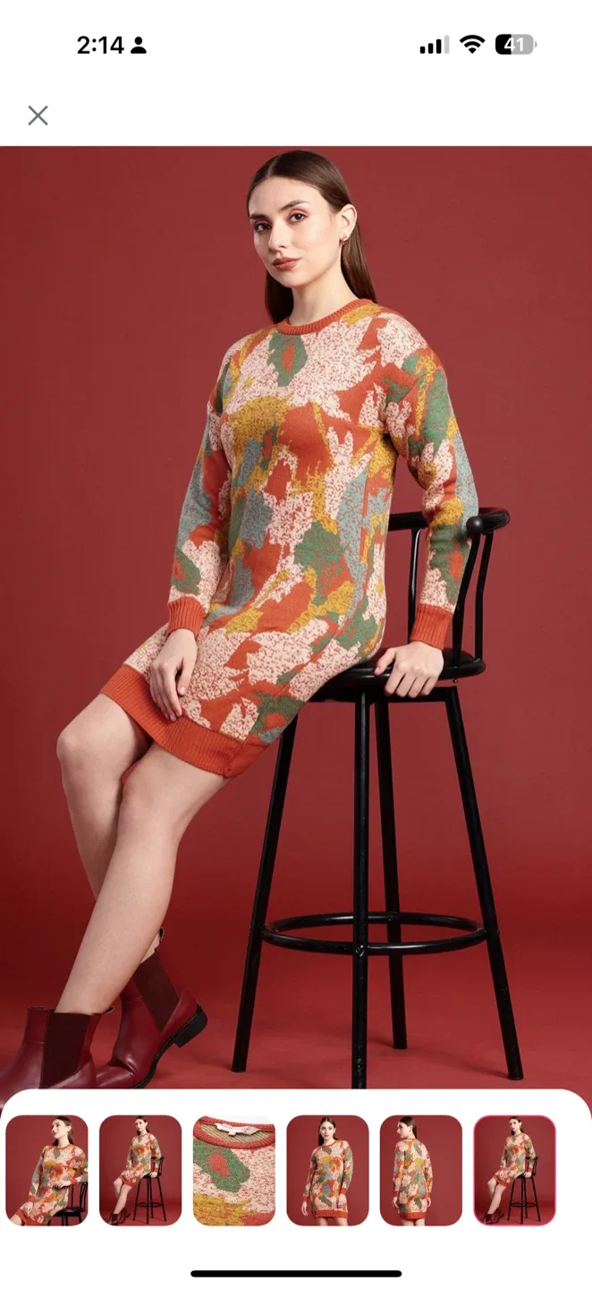 Rust Multi-Coloured Sweater Dress- brand new