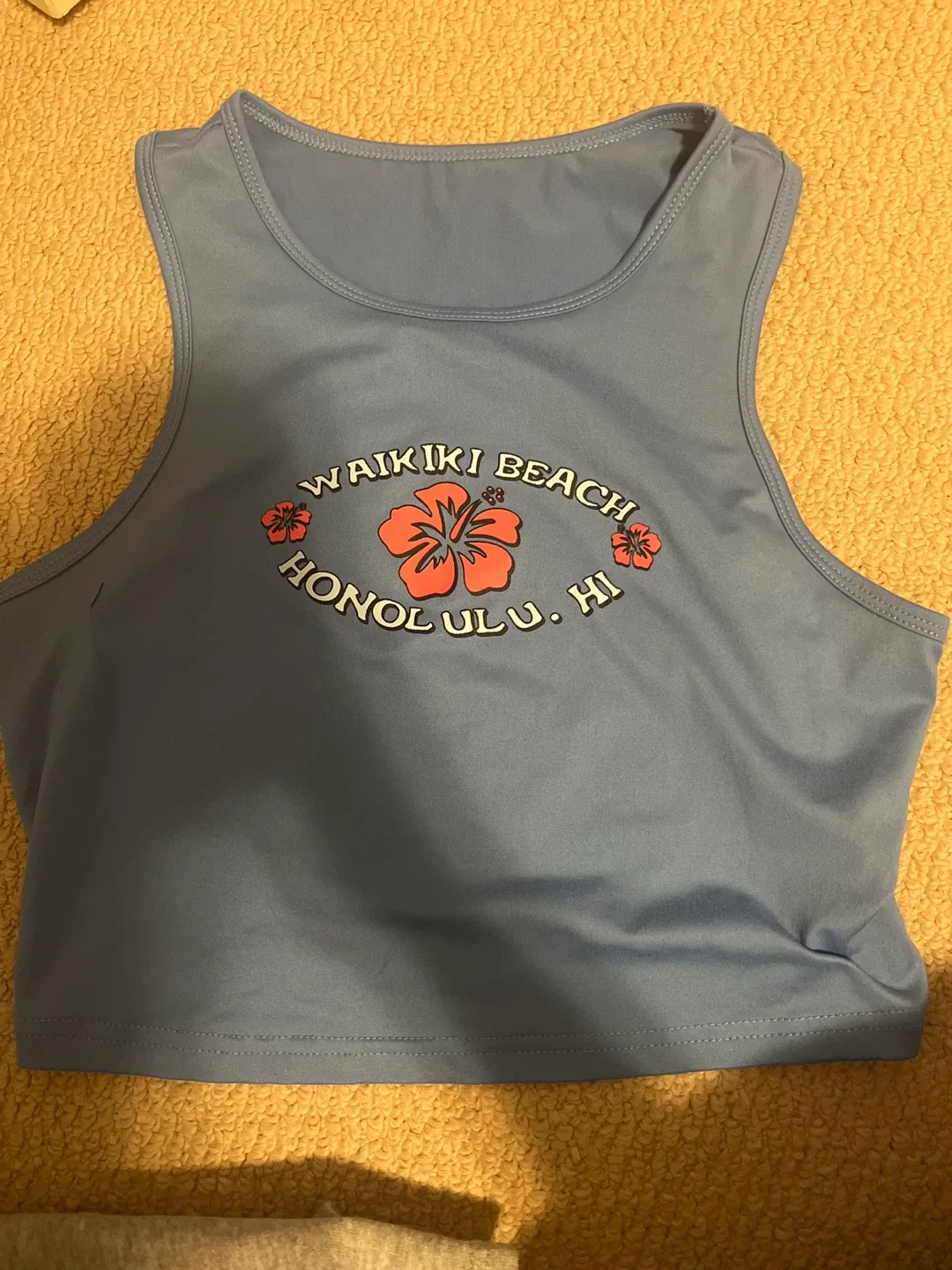 Waikiki Beach Honolulu cropped Blue Tank Top