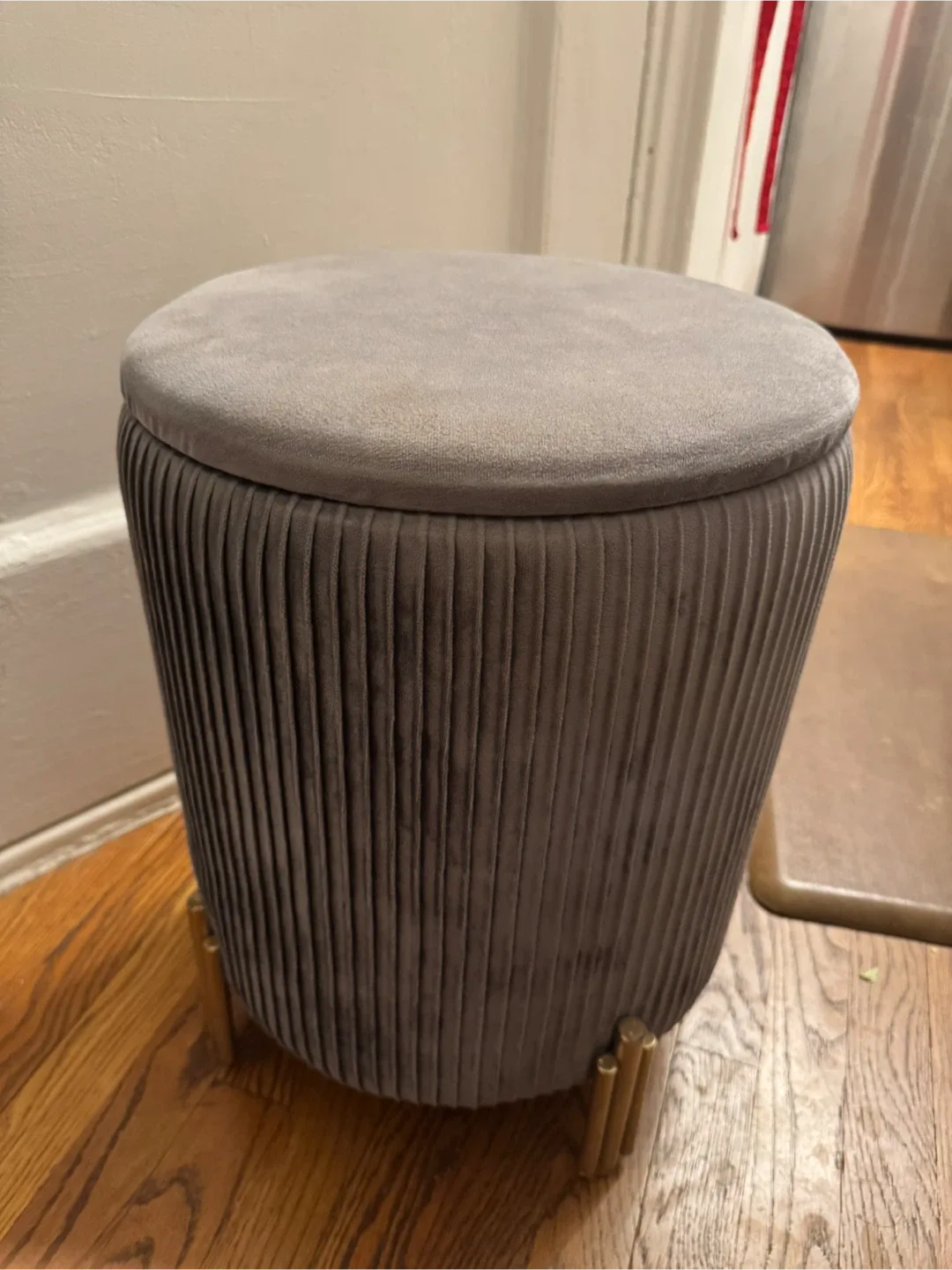 Gray Velvet Storage Ottoman Stool image indicator(7)