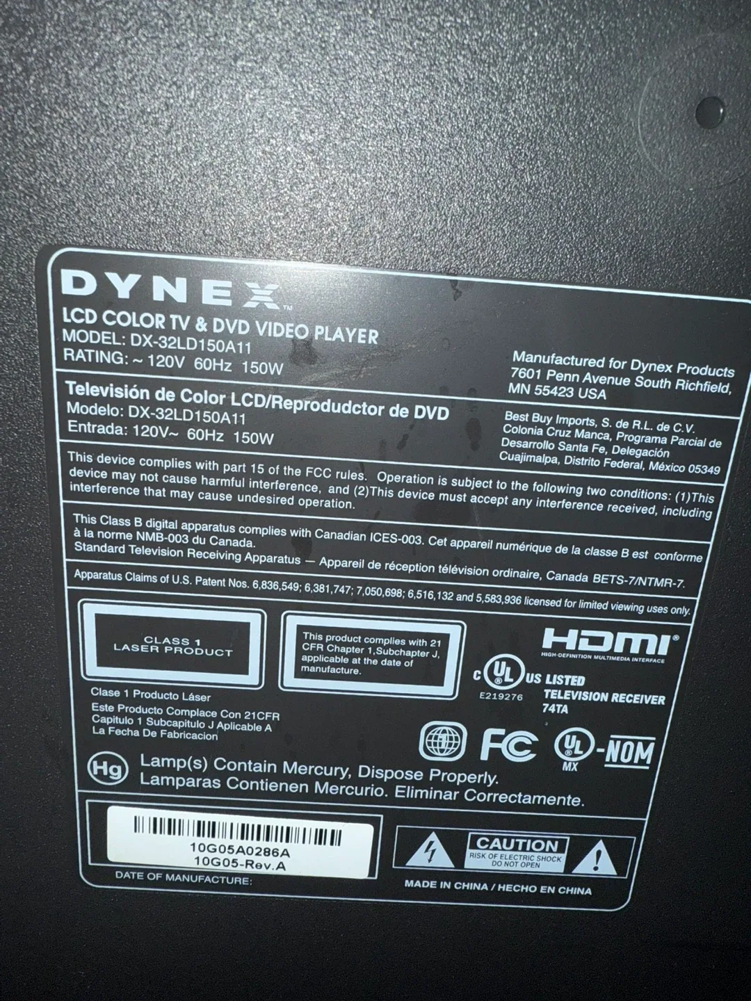 DyneX 32" LCD TV with DVD Player image indicator(4)
