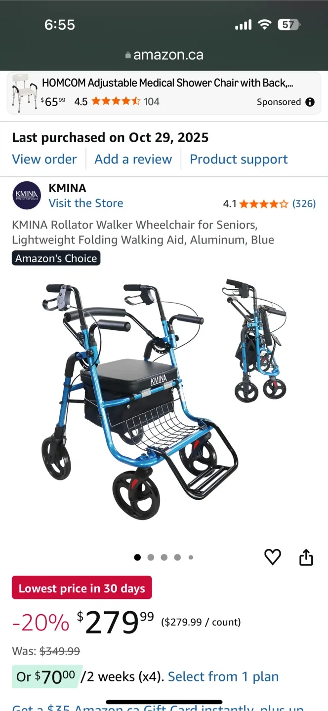 KMINA Rollator Walker Wheelchair - Lightweight & Folding image indicator(4)