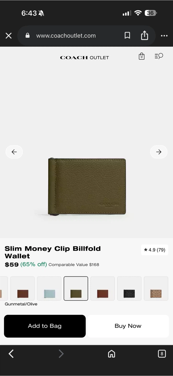 Coach Slim Money Clip Billfold Wallet - photo 4