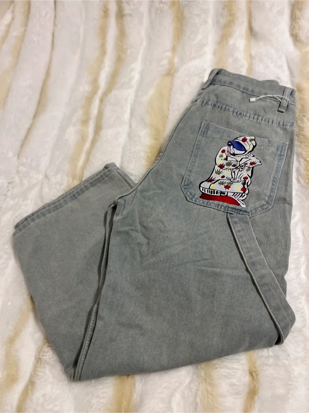 Cartoon Design Light Blue Jeans