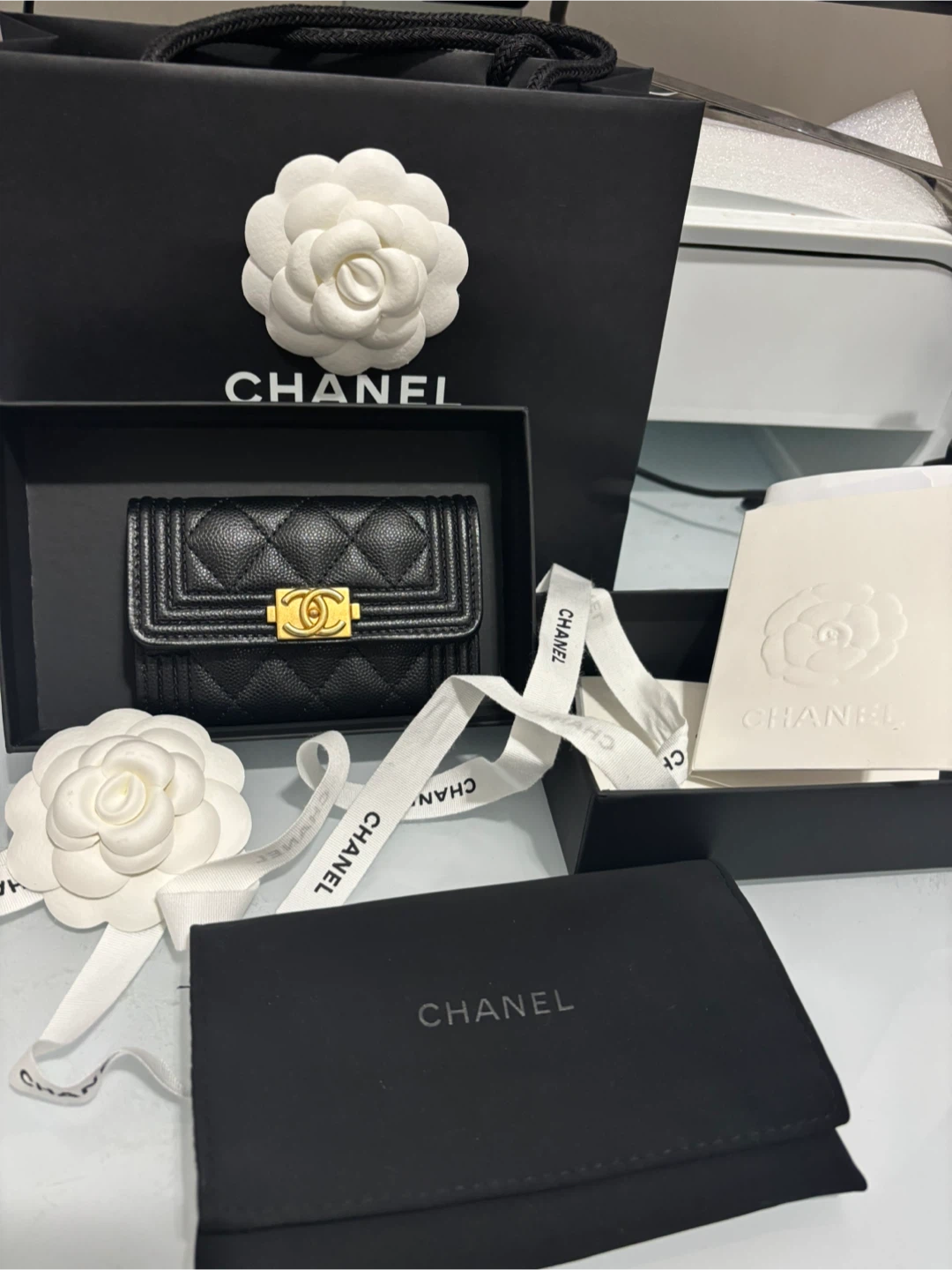 Authentic Chanel Boy Card Holder Black
