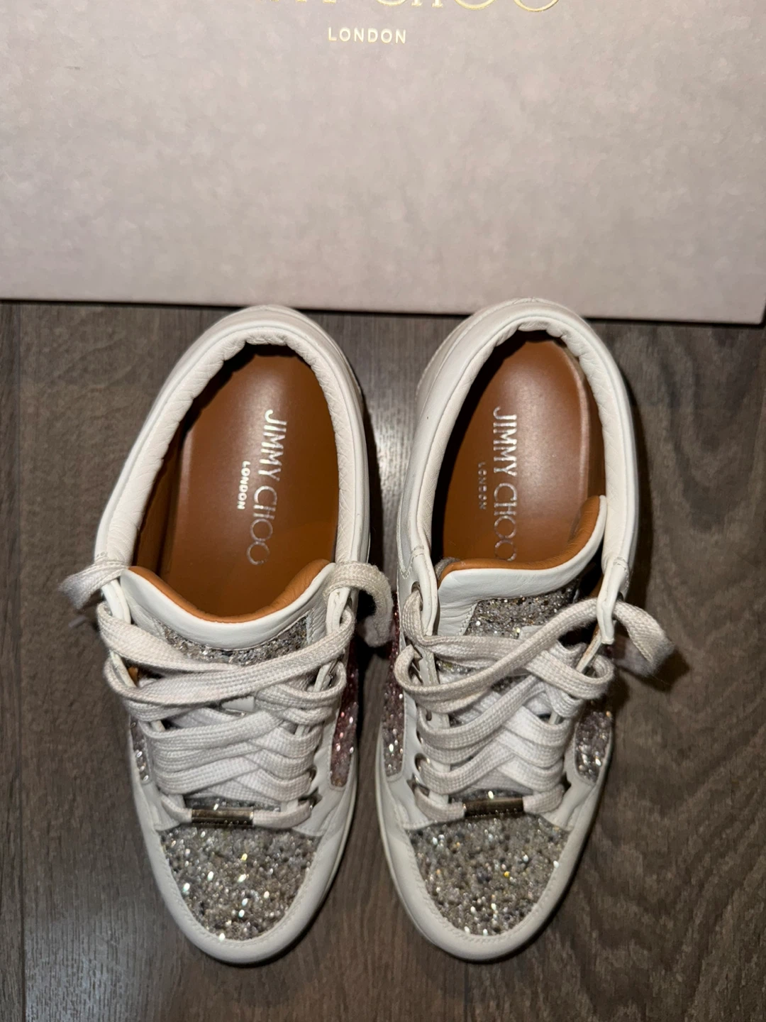 Jimmy Choo Miami Platinum/Flamingo Glitter Sneakers - Size 37 - photo 3