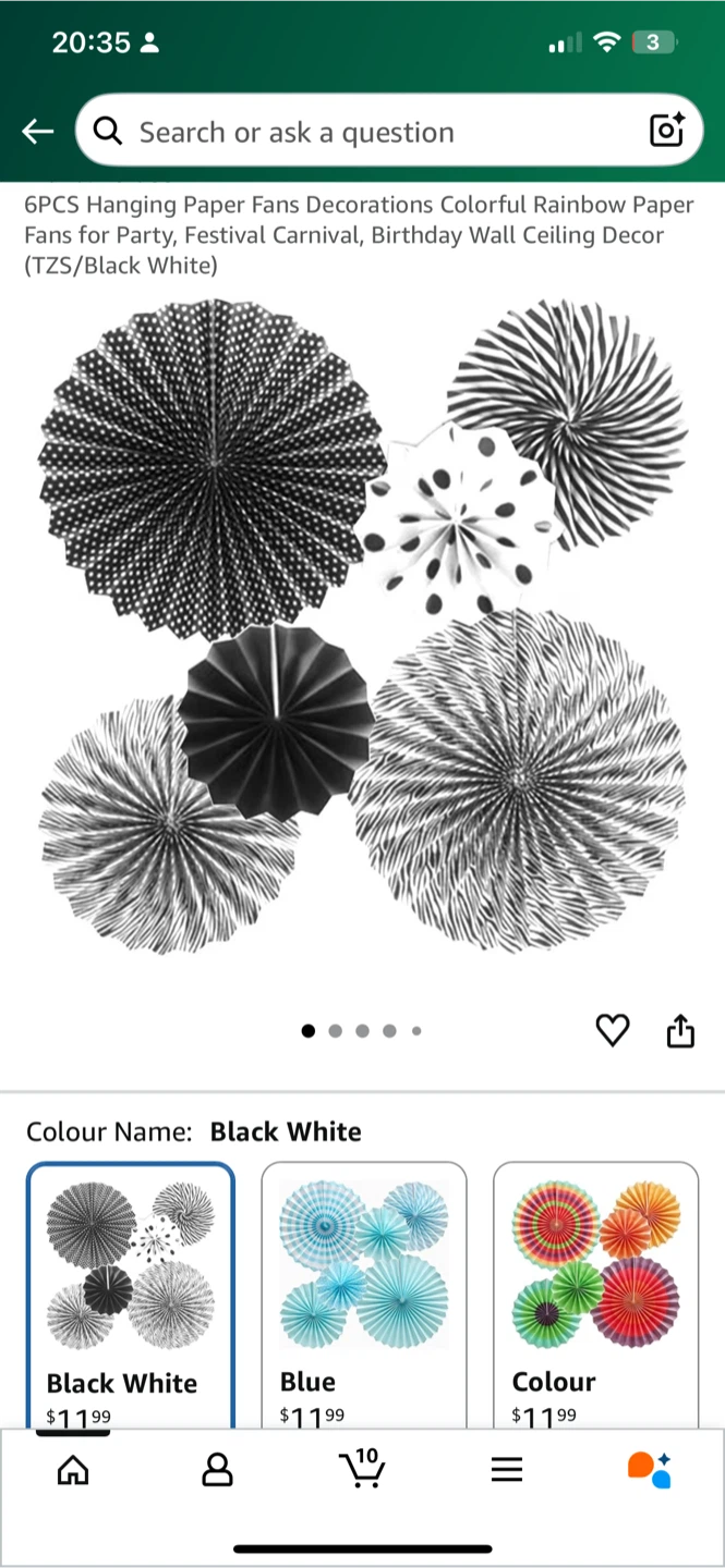 6PCS Hanging Paper Fans Decorations - Black/White - photo 3