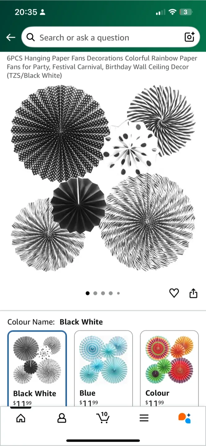 6PCS Hanging Paper Fans Decorations - Black/White image indicator(3)