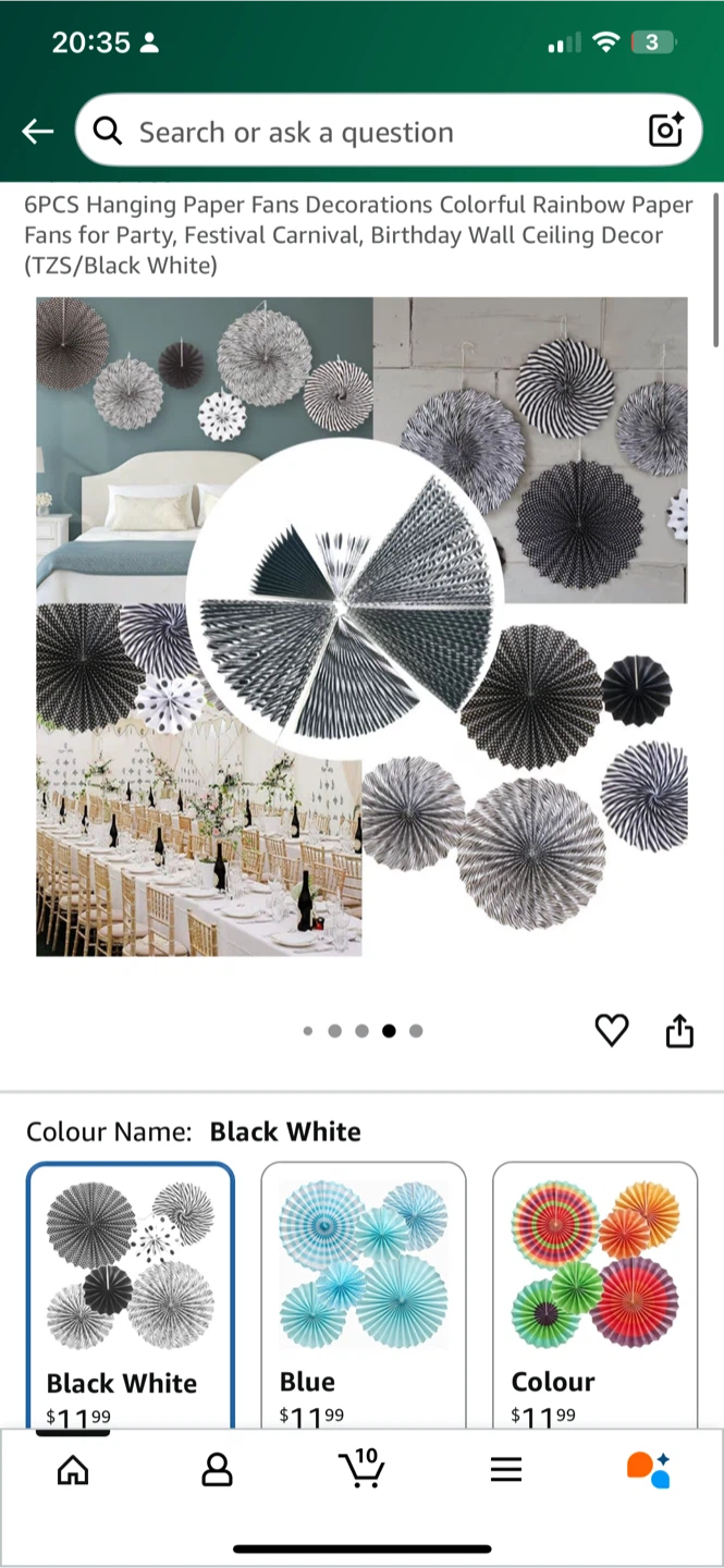 6PCS Hanging Paper Fans Decorations - Black/White - photo 2