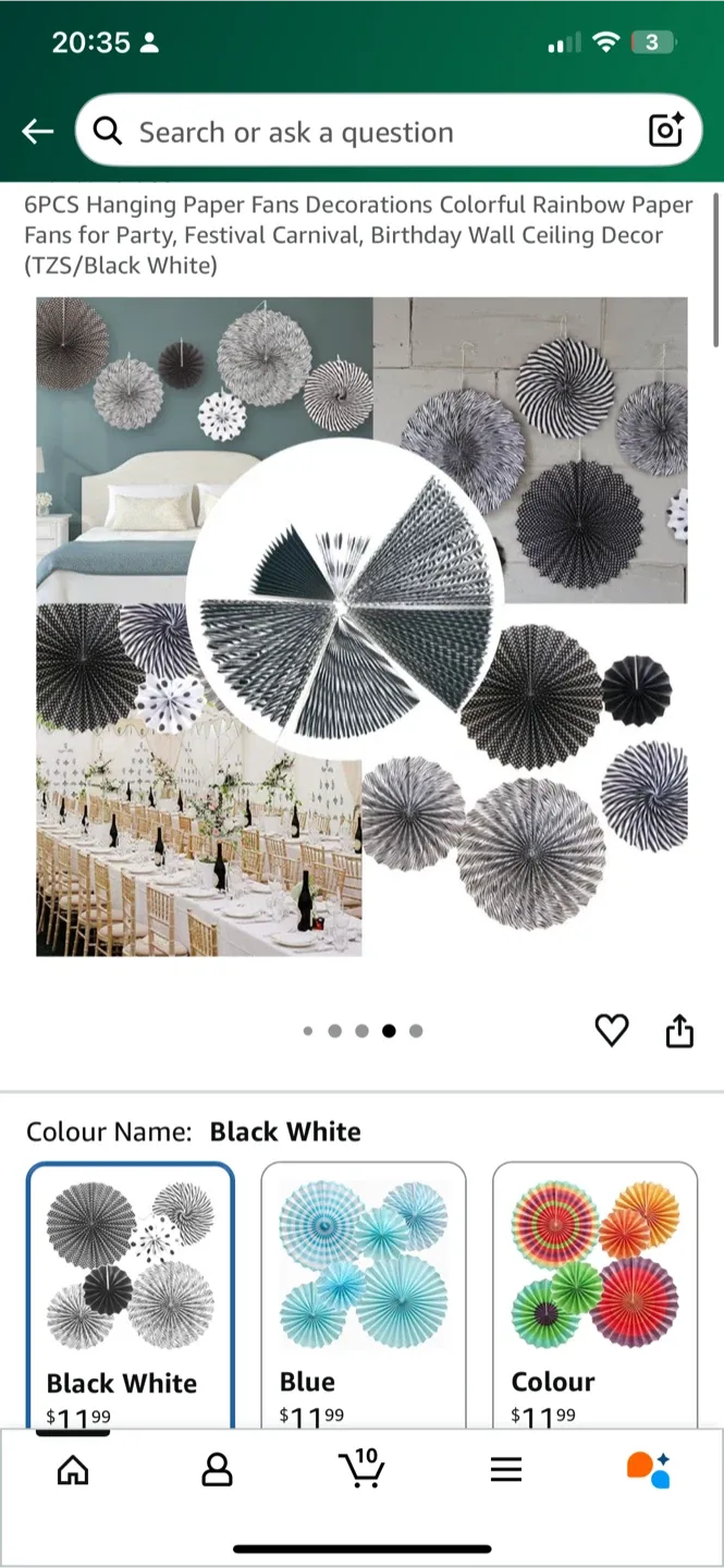 6PCS Hanging Paper Fans Decorations - Black/White image indicator(2)
