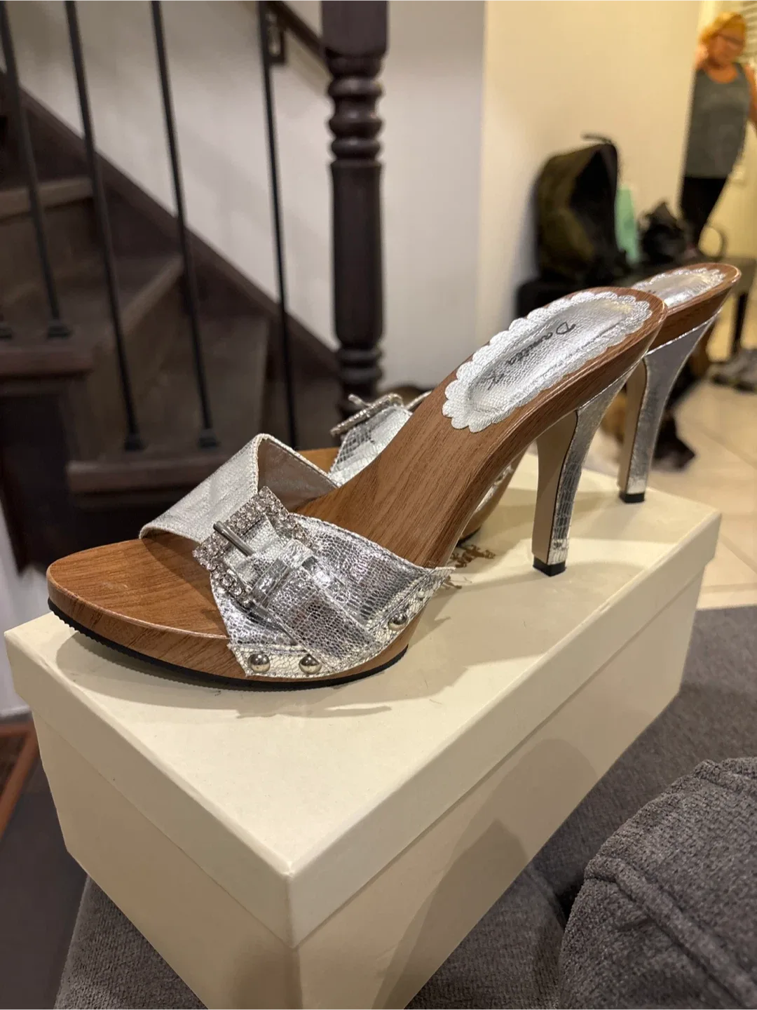 Damita R Silver Heeled Mules, Size 7 image indicator(3)