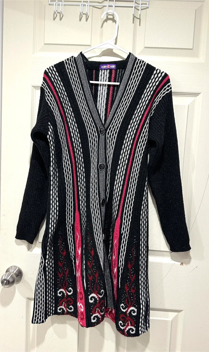 KANICHEE Cardigan, Black/White/Pink image indicator(2)