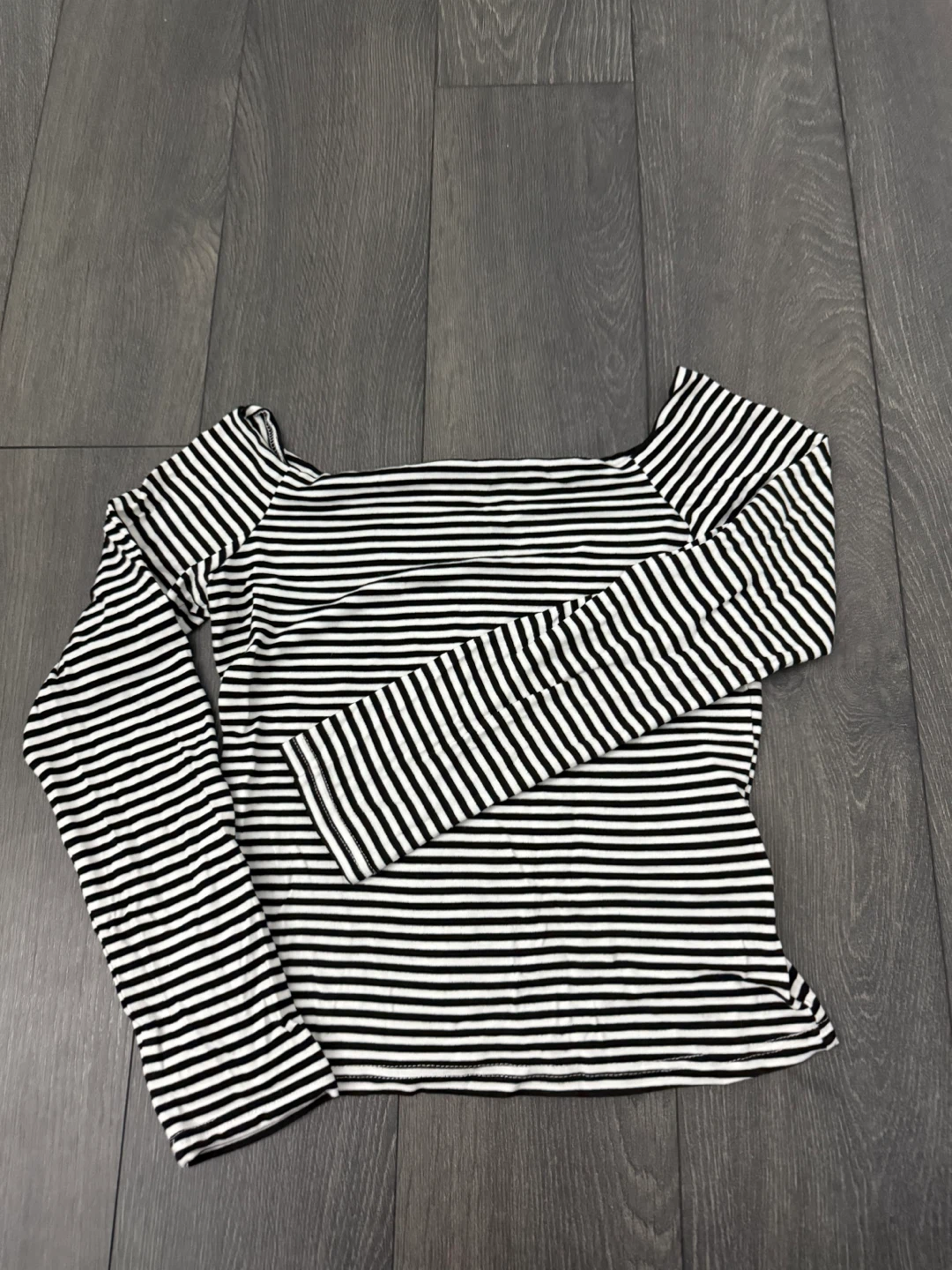 Off-Shoulder Striped Long Sleeve Top - photo 2