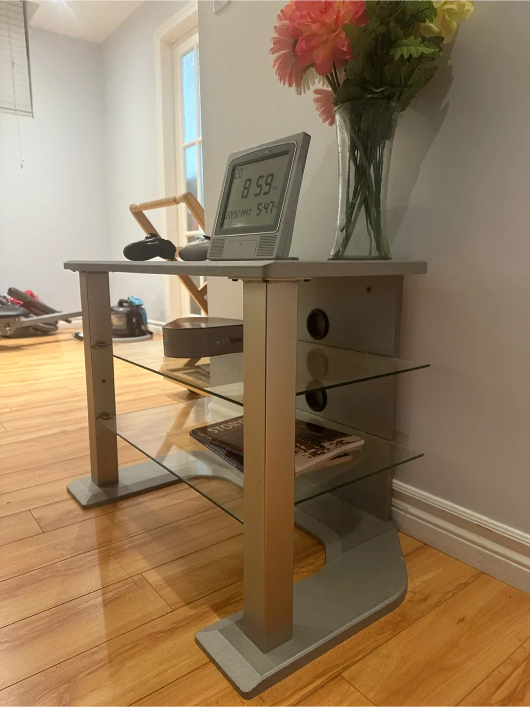 Silver TV Stand with Glass Shelves image indicator(2)