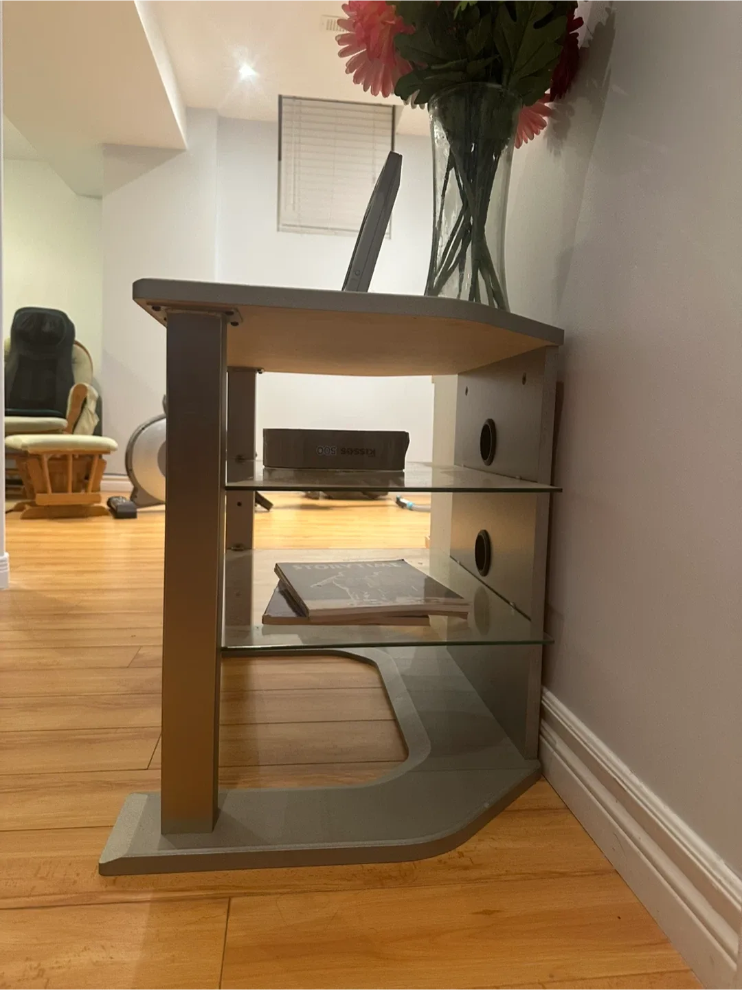 Silver TV Stand with Glass Shelves image indicator(3)