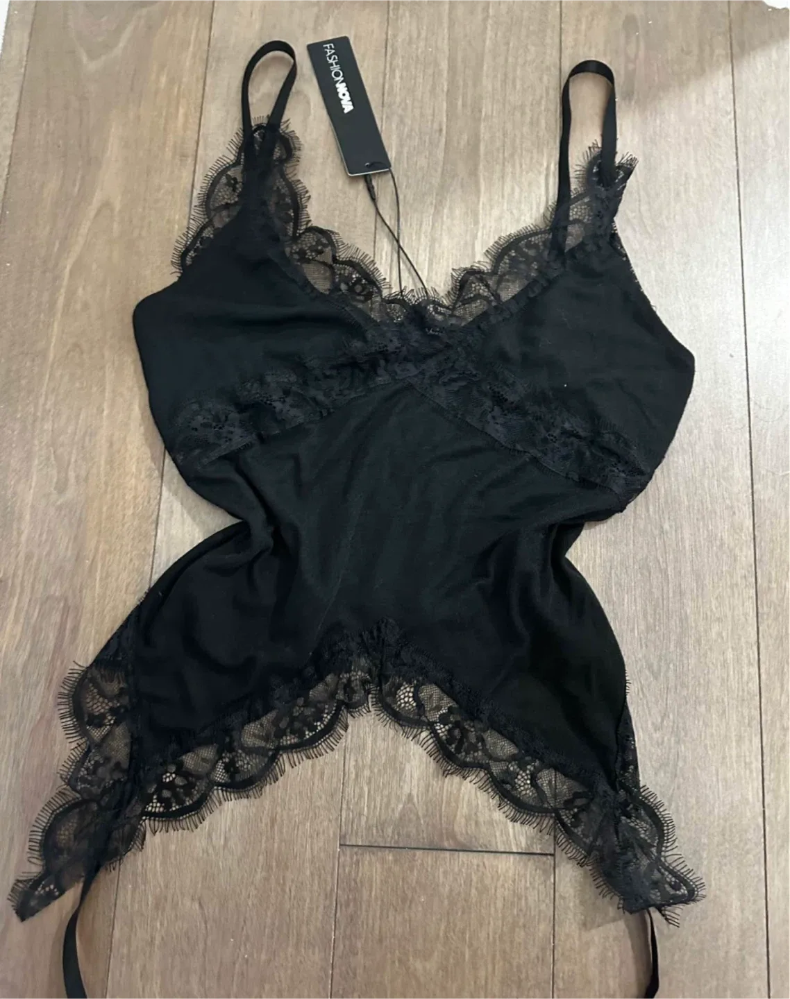 New Fashion Nova Black Lace Cami Top thumbnail