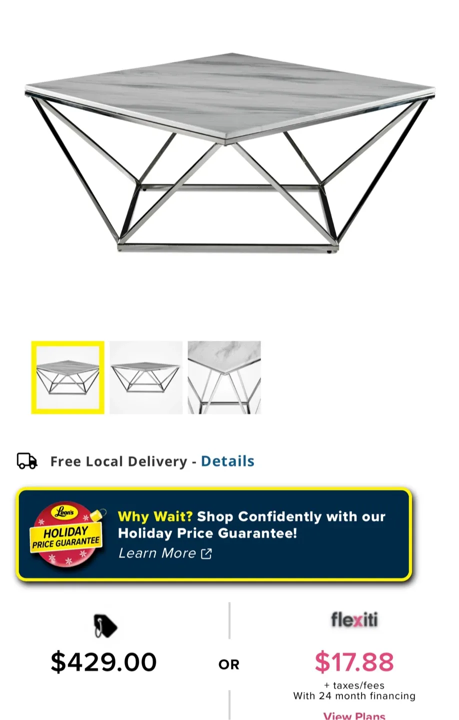Square Coffee Table, Marble Top, Silver Frame image indicator(2)