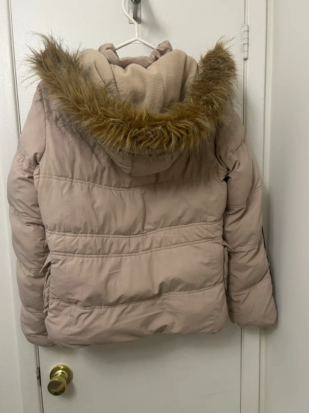 Beige Puffer Jacket with Fur Hood image indicator(3)