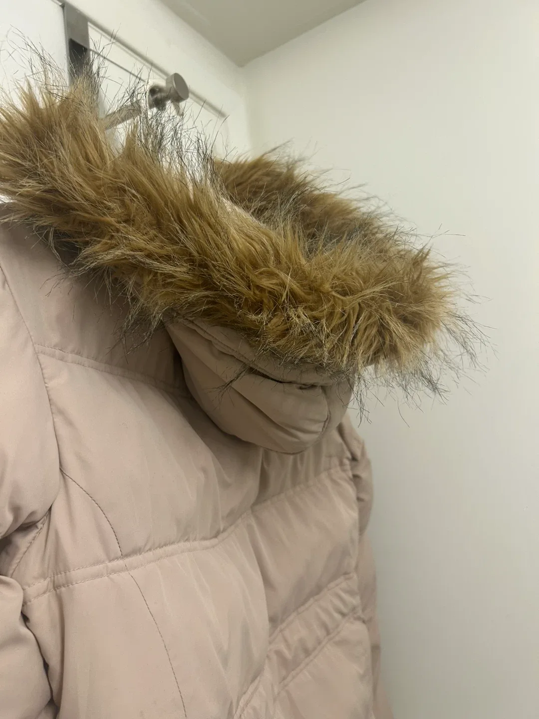 Beige Puffer Jacket with Fur Hood image indicator(2)
