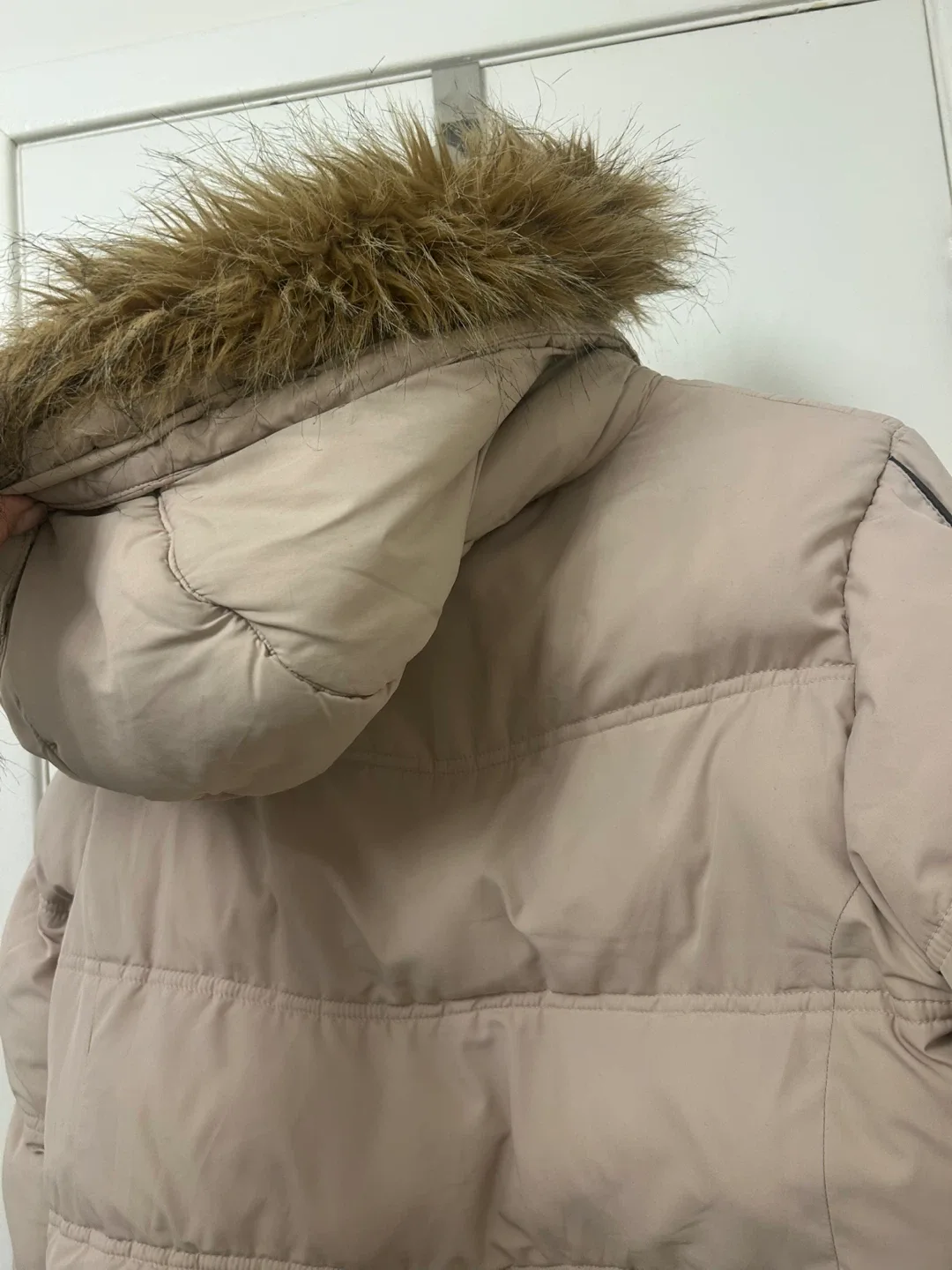 Beige Puffer Jacket with Fur Hood image indicator(4)