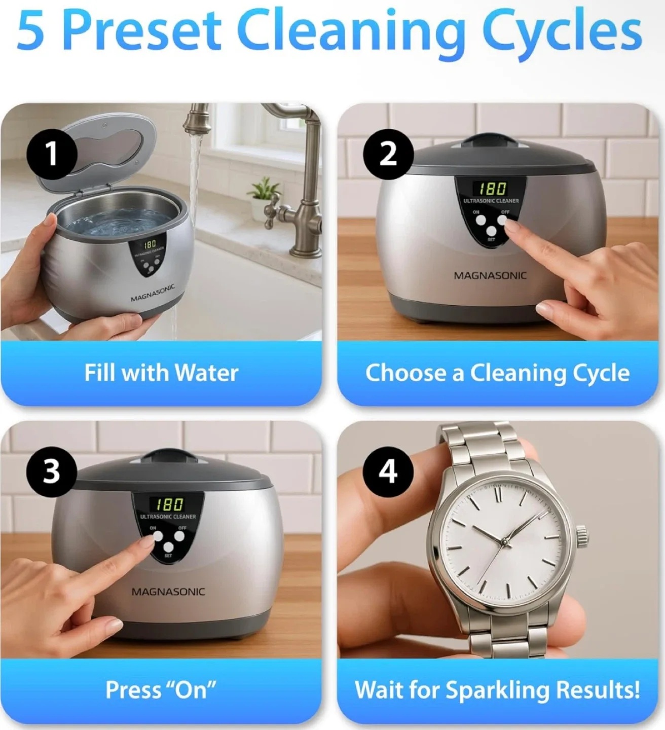 Magnasonic Ultrasonic Jewelry, Glassed and Watch Cleaner image indicator(4)