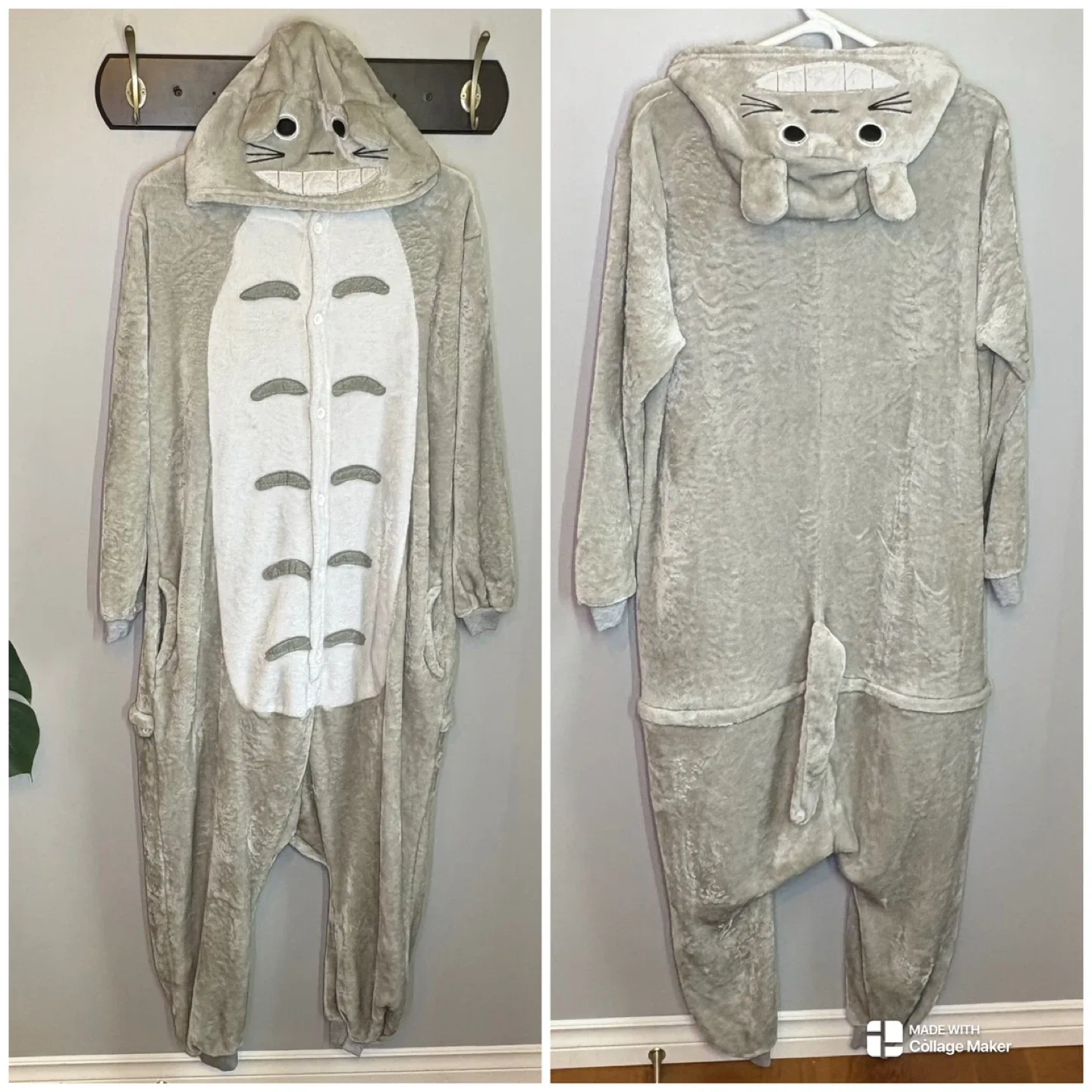 Beauty Shine Totoro Kigurumi Onesie PJ Costume Grey Fleece Sz M image indicator(2)
