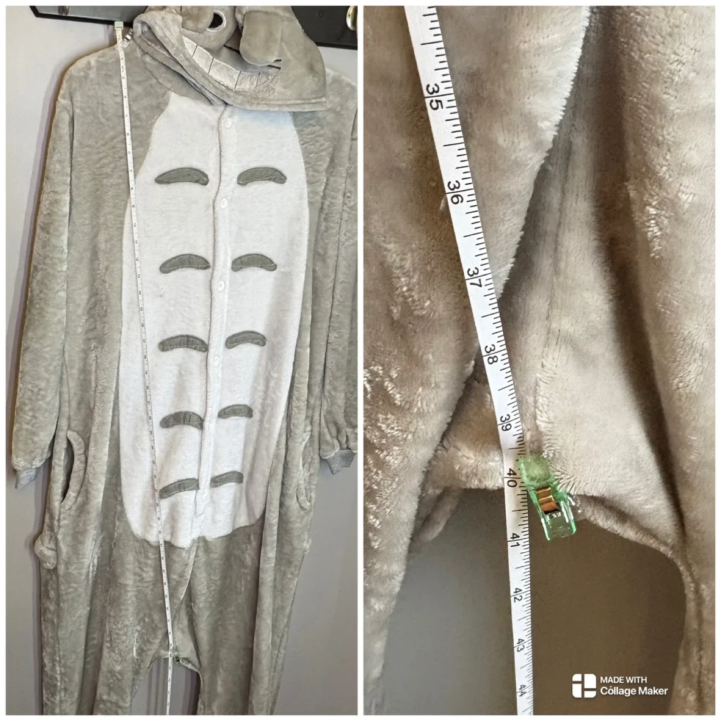 Beauty Shine Totoro Kigurumi Onesie PJ Costume Grey Fleece Sz M image indicator(10)