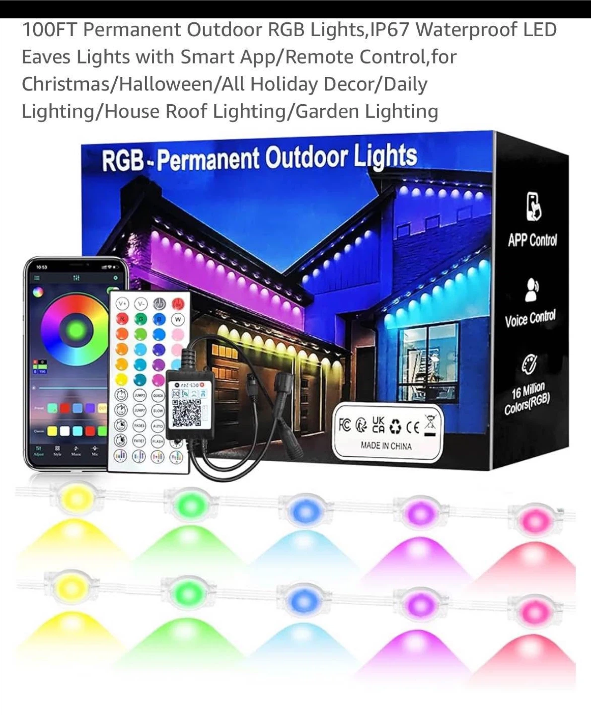 100FT Outdoor RGB Lights, Waterproof LED Eaves Lights - photo 2