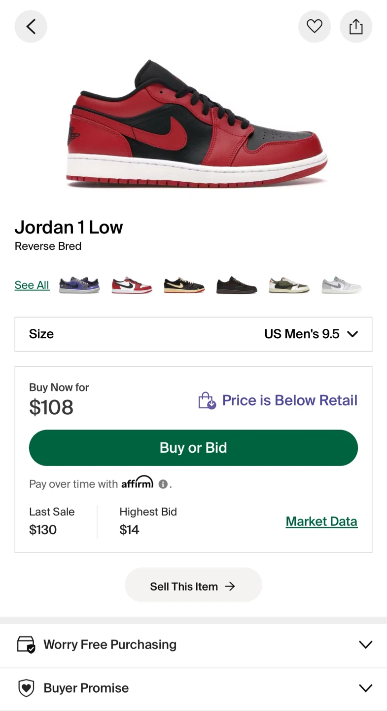 Nike Air Jordan 1 Low Reverse Bred US Men's 9.5 - photo 2