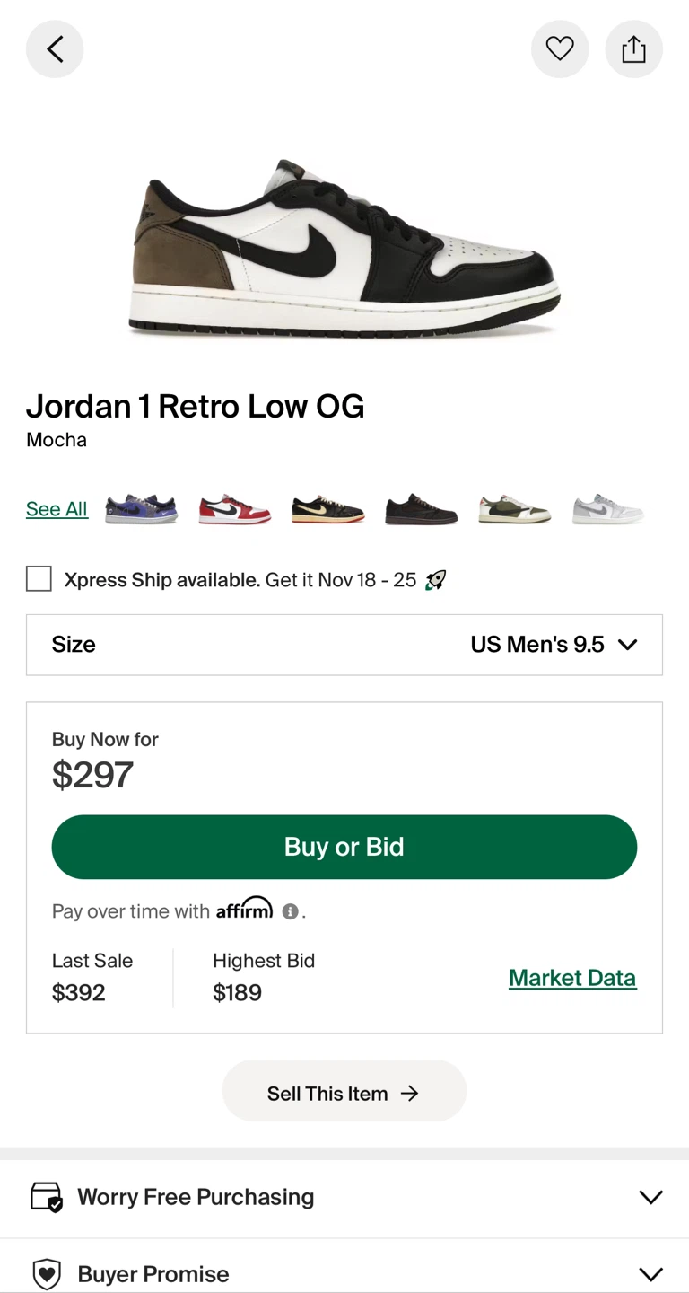 Nike Air Jordan 1 Retro Low OG Mocha, US Men's 9.5 - photo 2
