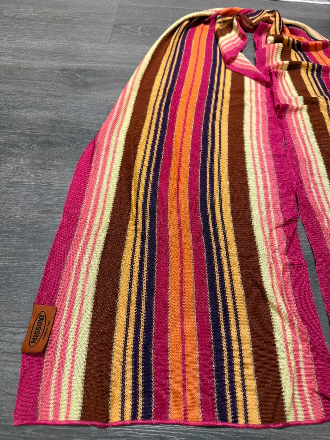 Authentic Missoni Striped Scarf - Pink, Orange, Brown image indicator(4)