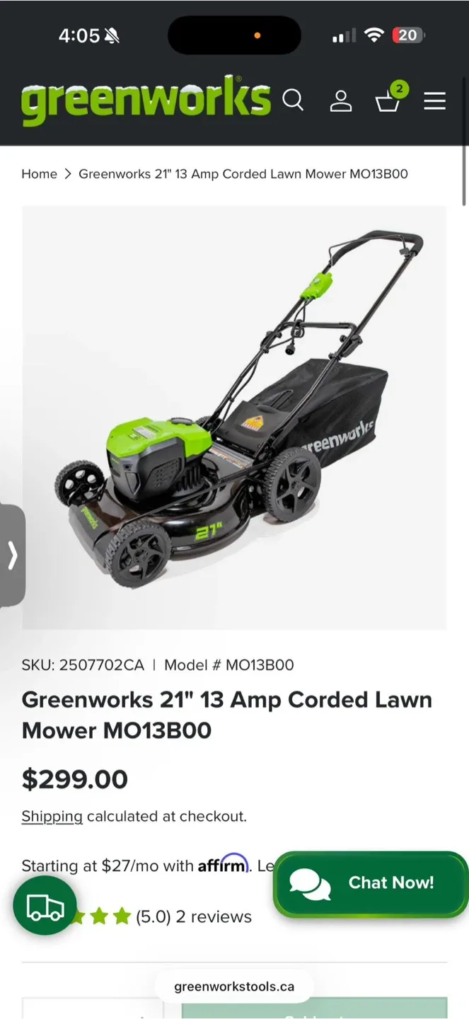Greenworks 21" Corded Lawn Mower MO13B00