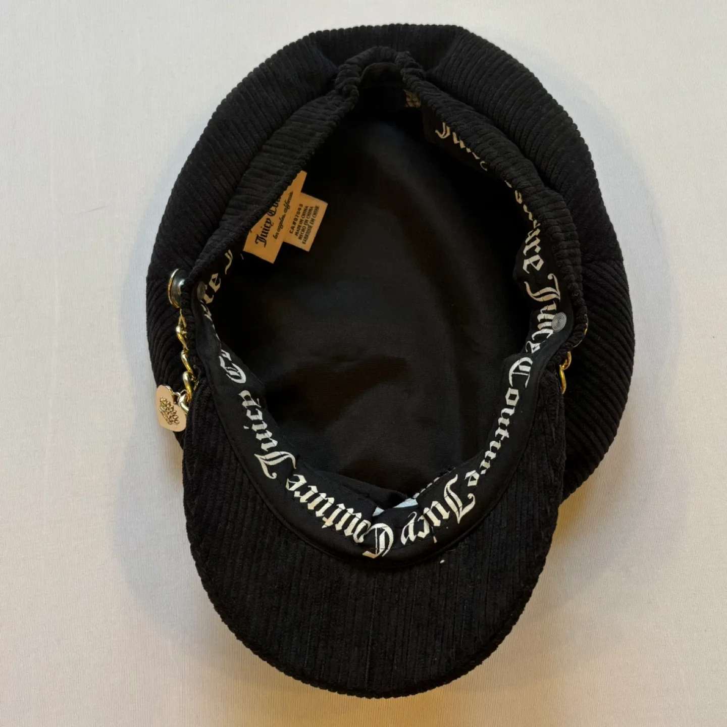 Juicy Couture Black Corduroy Gold Baker Boy Cap Newsboy Hat image indicator(4)
