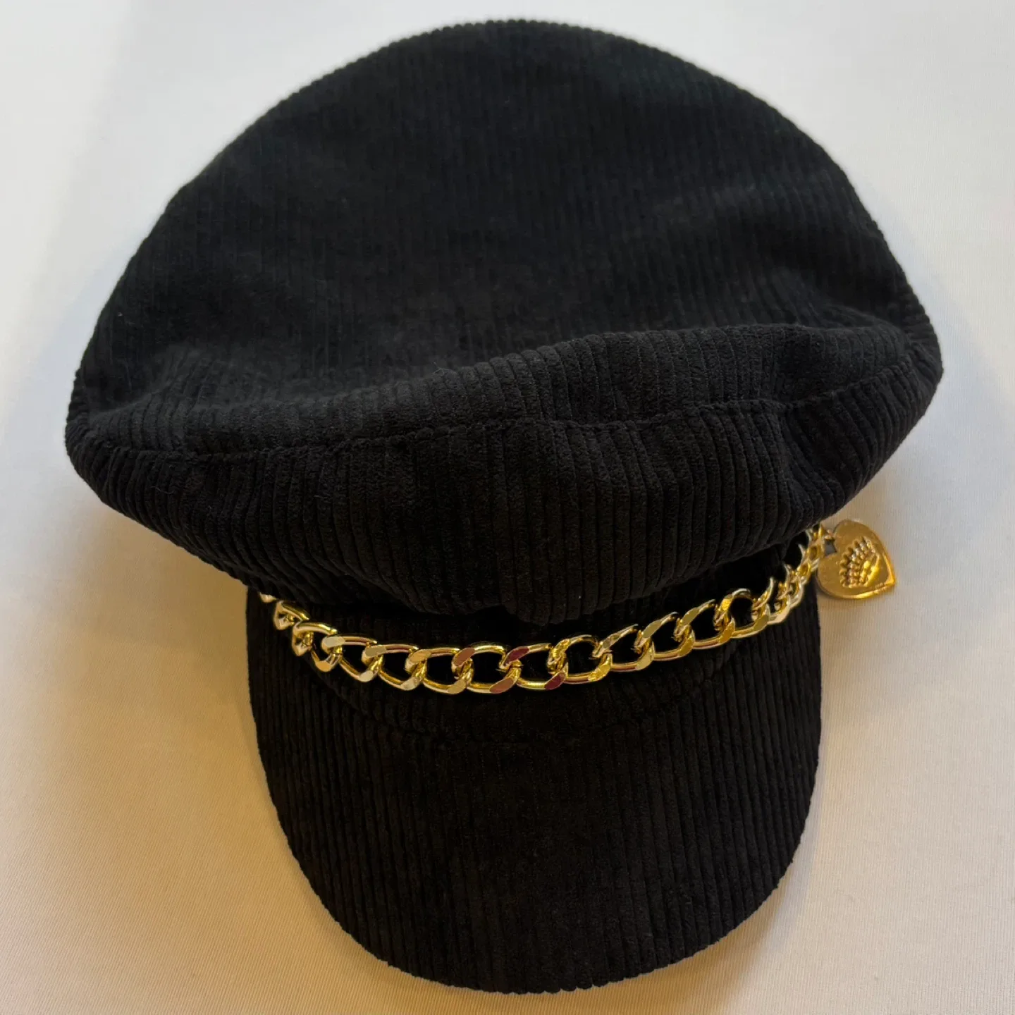 Juicy Couture Black Corduroy Gold Baker Boy Cap Newsboy Hat image indicator(2)