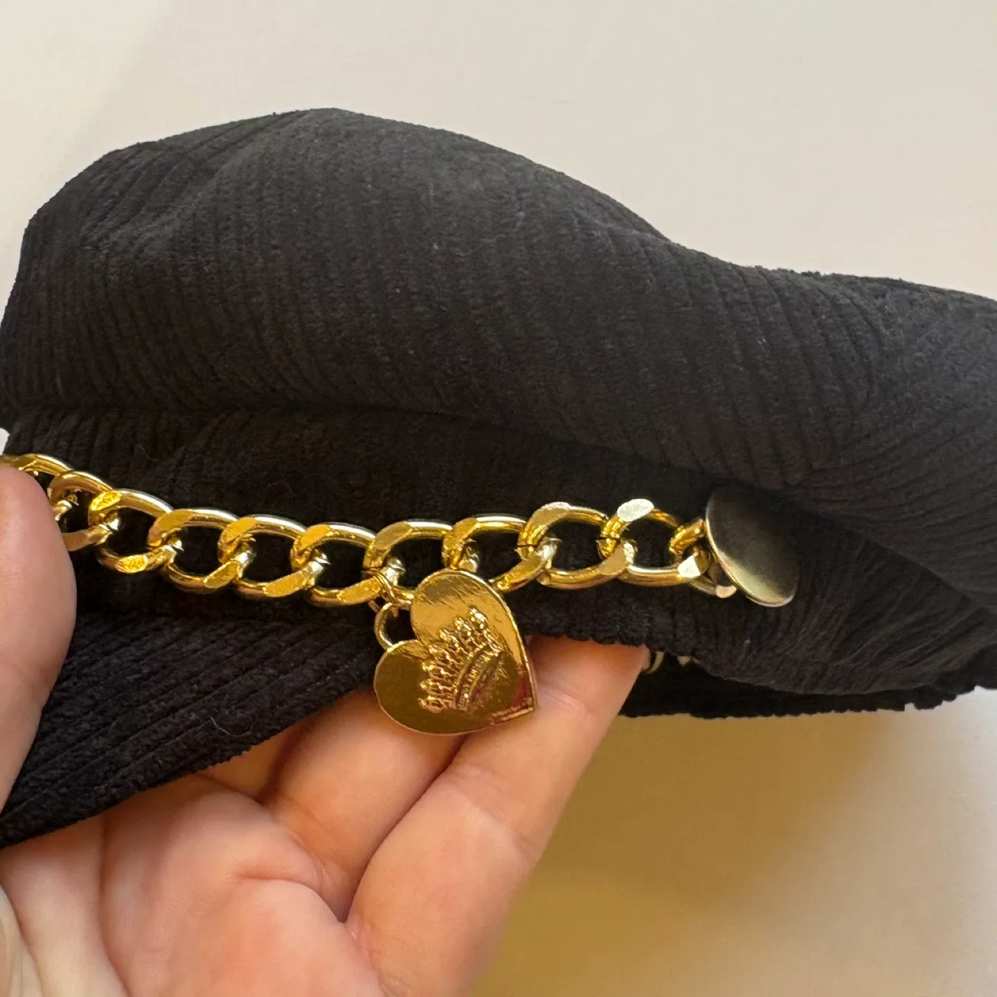Juicy Couture Black Corduroy Gold Baker Boy Cap Newsboy Hat image indicator(3)
